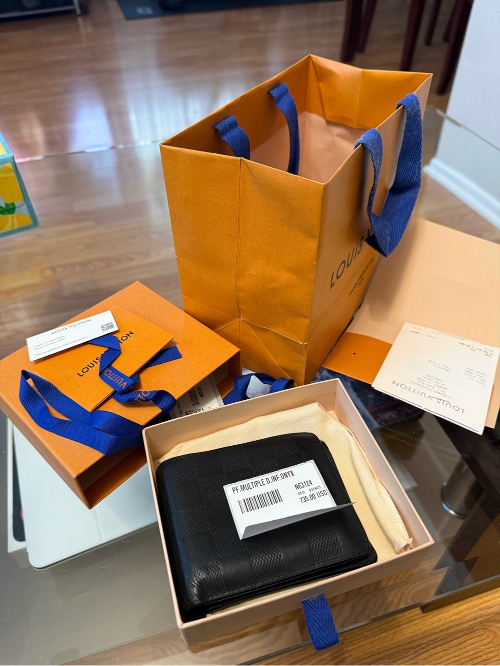 Louis Vuitton Black Checkered Bifold Wallet with Orange Packaging - Picture 2 of 12